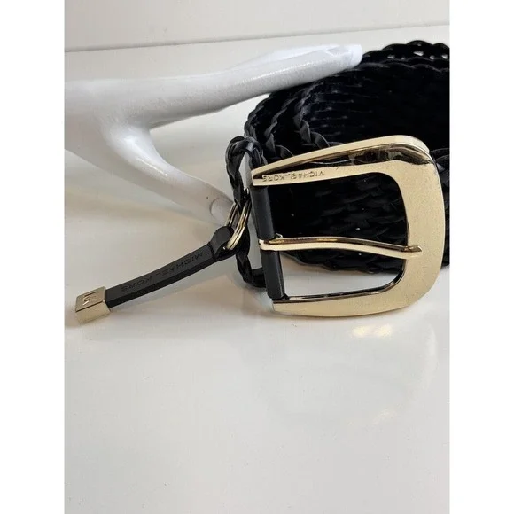 Michael Kors Black Braided Belt Gold Buckle Preppy luxurious 